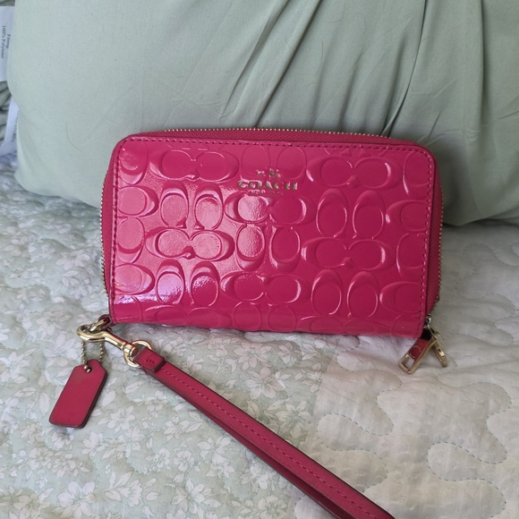 Coach Fuchsia Embossed Wristlet - Picture 1 of 2